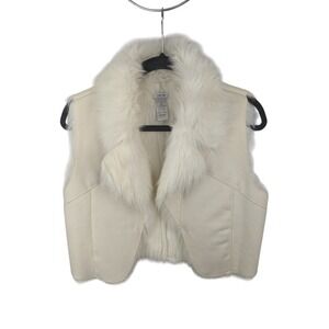Cache Womens Cream Faux Suede Fur Cropped Vest Small Ivory Open‎ Front